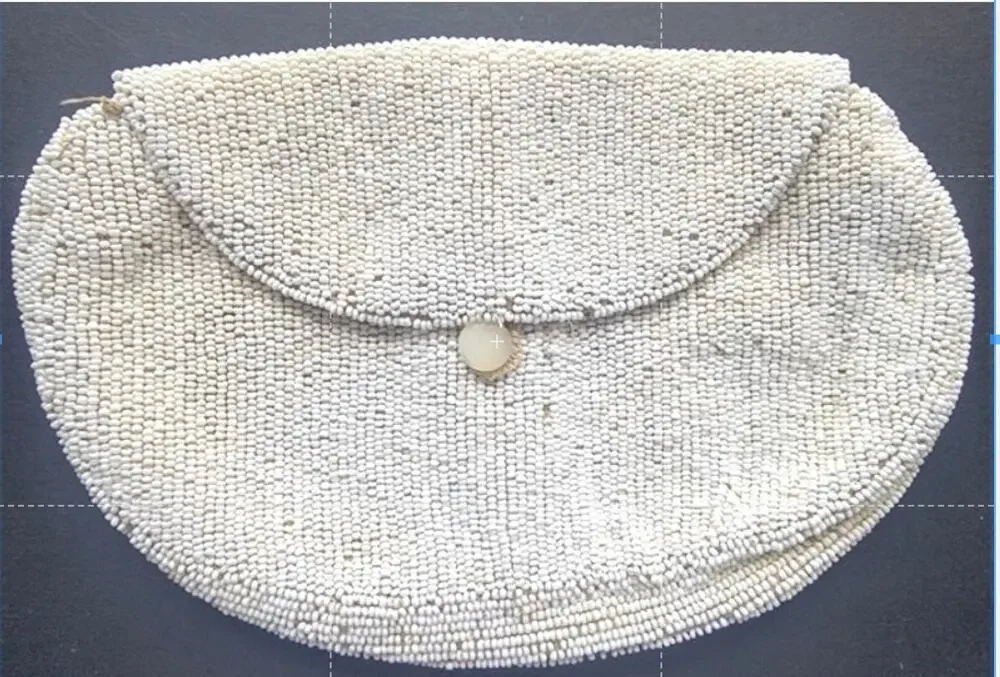 Antique 1920s Micro Beaded Belt Purse Ivory Belgium Flapper Coin Pouch